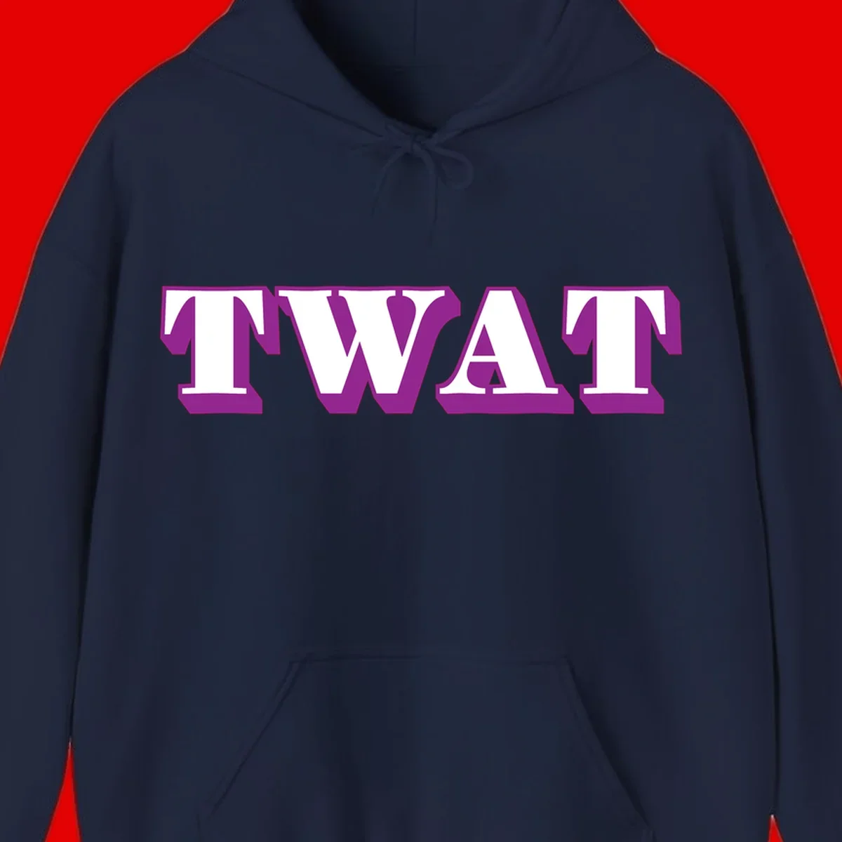 Bold purple TWAT typography design with geometric lettering and white fill on gray background