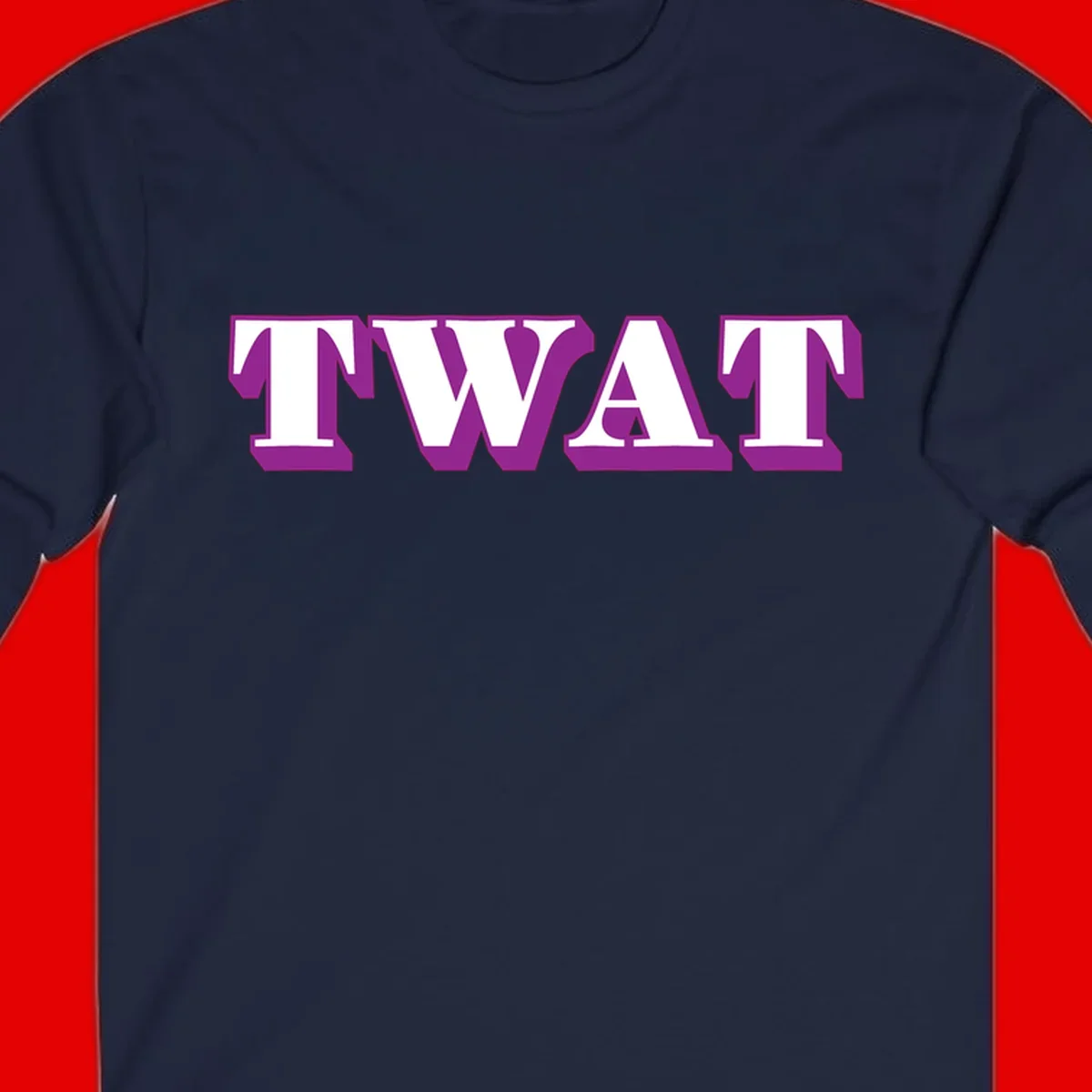 Bold purple TWAT typography design with geometric lettering and white fill on gray background