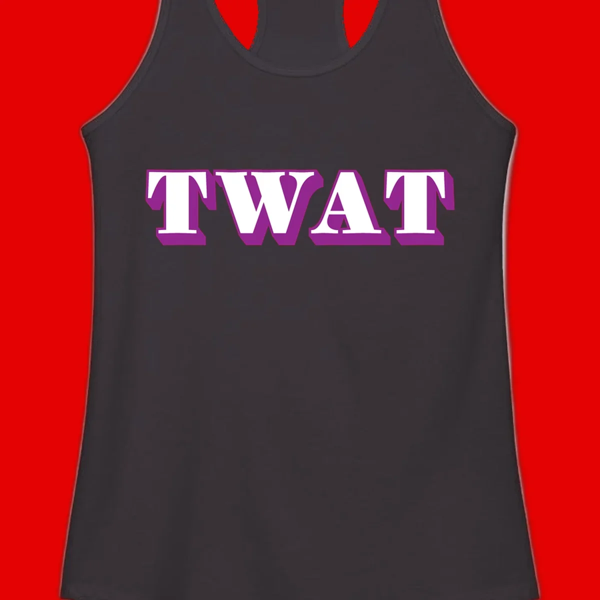 Bold purple TWAT typography design with geometric lettering and white fill on gray background