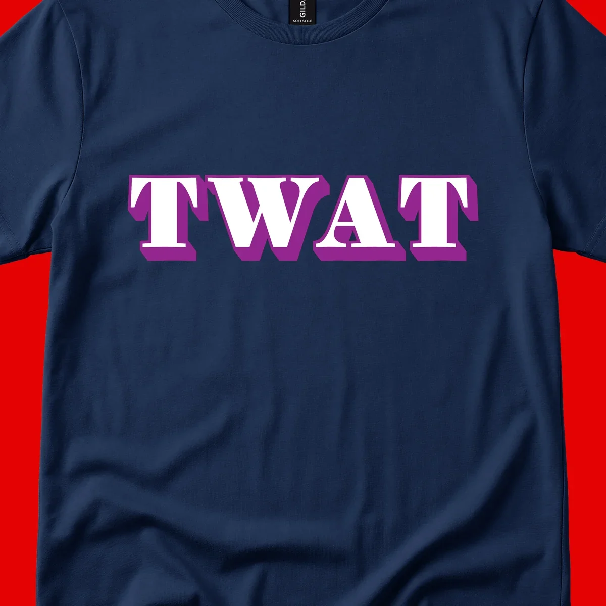 Bold purple TWAT typography design with geometric lettering and white fill on gray background