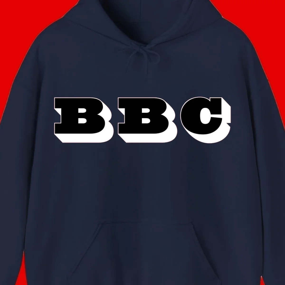 BBC bold typography design featuring three large geometric letters in black with white dimensional elements on gray background