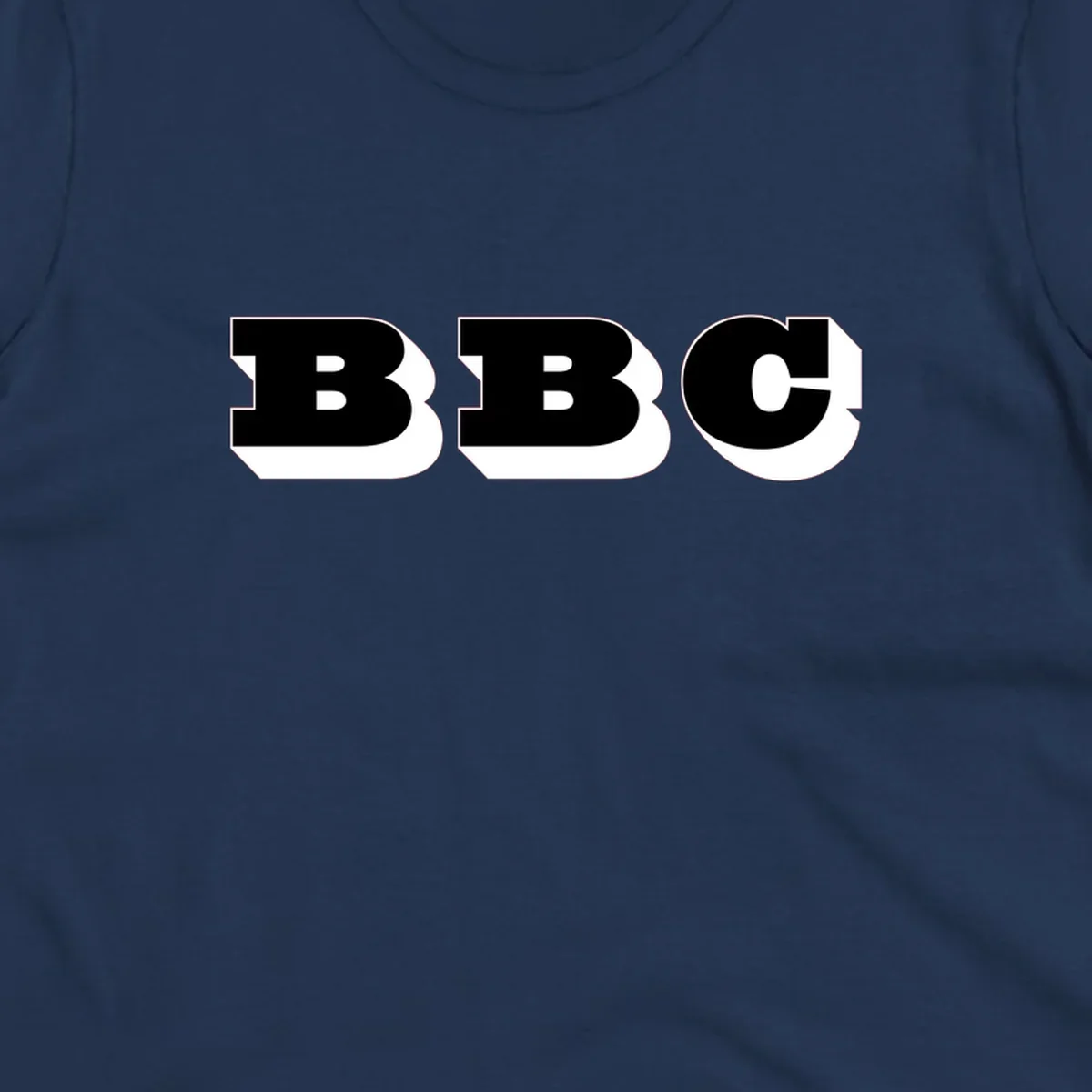BBC bold typography design featuring three large geometric letters in black with white dimensional elements on gray background