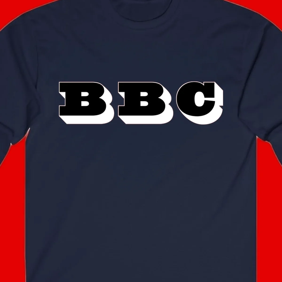 BBC bold typography design featuring three large geometric letters in black with white dimensional elements on gray background