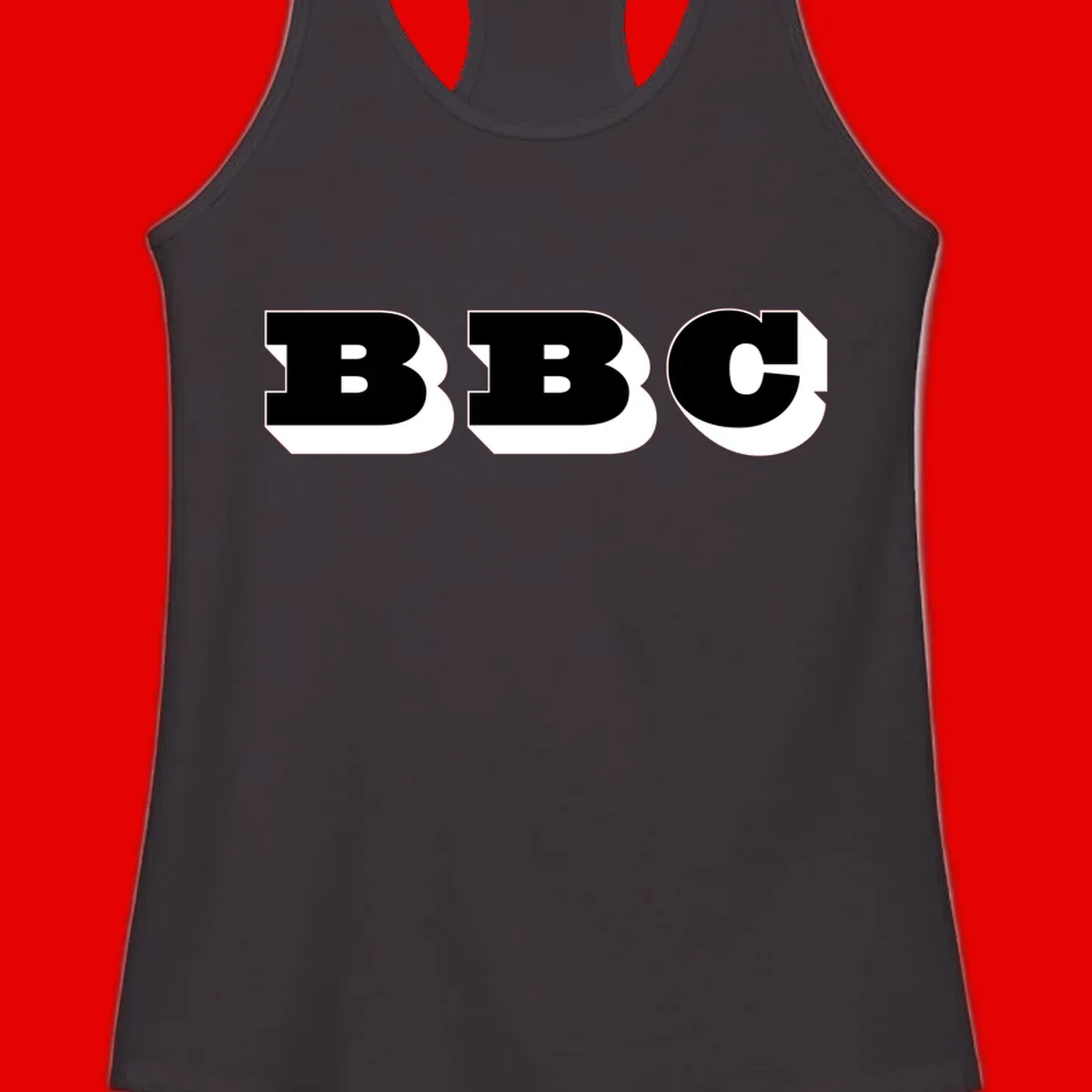 BBC bold typography design featuring three large geometric letters in black with white dimensional elements on gray background