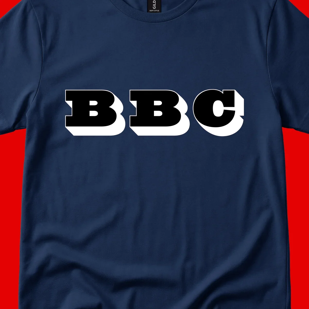 BBC bold typography design featuring three large geometric letters in black with white dimensional elements on gray background