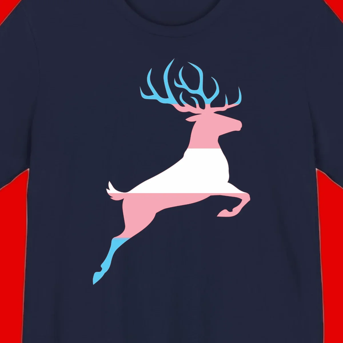 Stylized pink stag with gradient blue antlers leaping against gray background, modern minimalist design
