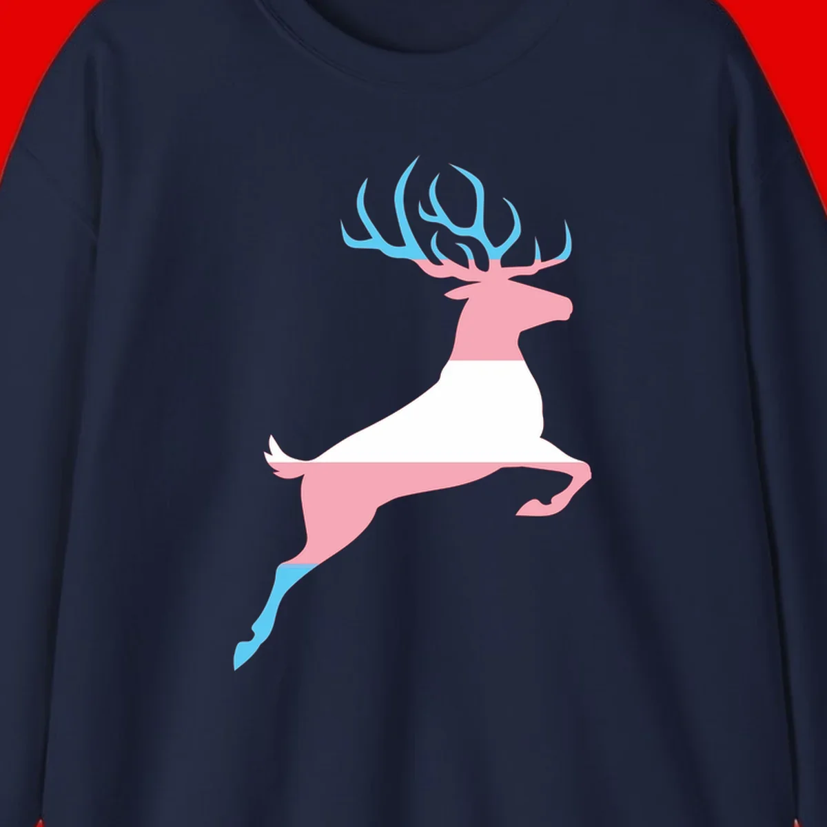 Stylized pink stag with gradient blue antlers leaping against gray background, modern minimalist design