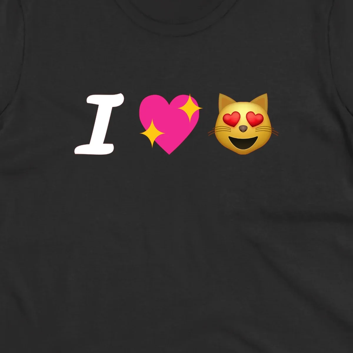 I love cats design with letter I, pink heart with sparkles, and smiling cat face with red heart eyes