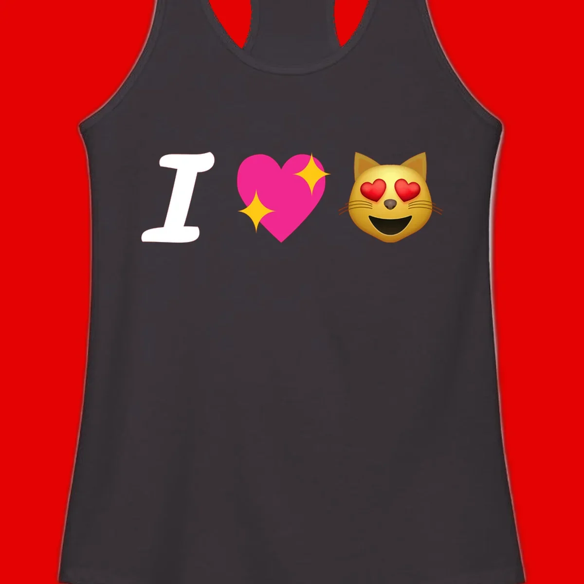 I love cats design with letter I, pink heart with sparkles, and smiling cat face with red heart eyes