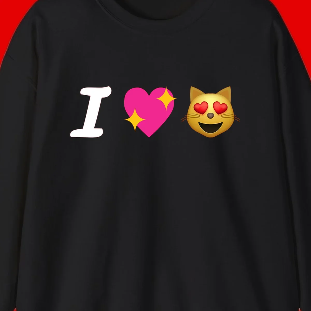 I love cats design with letter I, pink heart with sparkles, and smiling cat face with red heart eyes