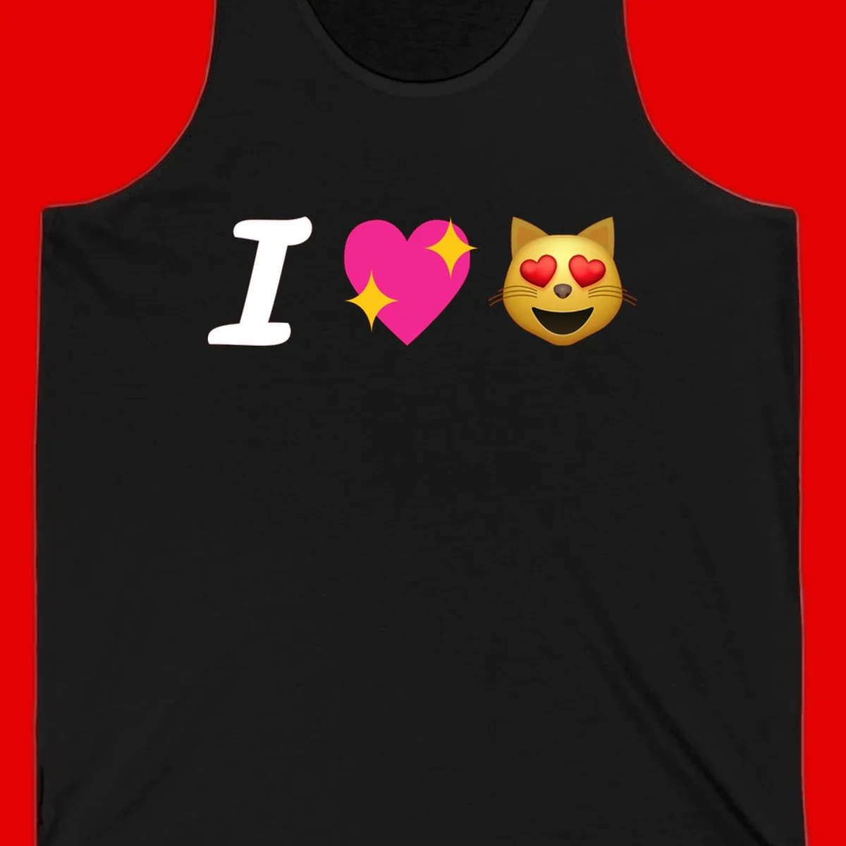 I love cats design with letter I, pink heart with sparkles, and smiling cat face with red heart eyes