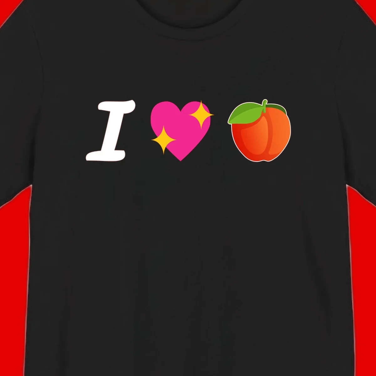 I love apples rebus design with large white I, magenta heart with yellow sparkles, and red apple with green leaf