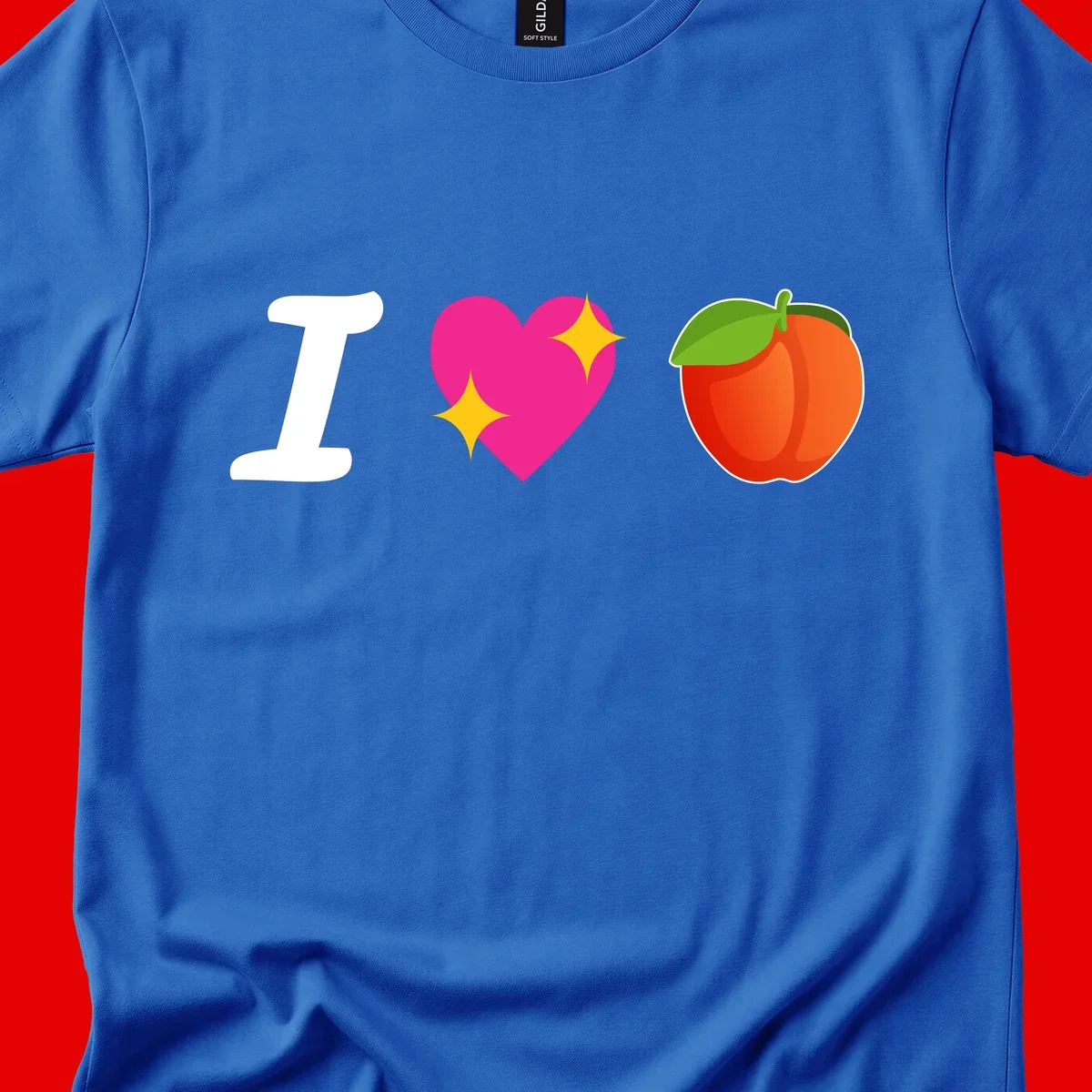 I love apples rebus design with large white I, magenta heart with yellow sparkles, and red apple with green leaf