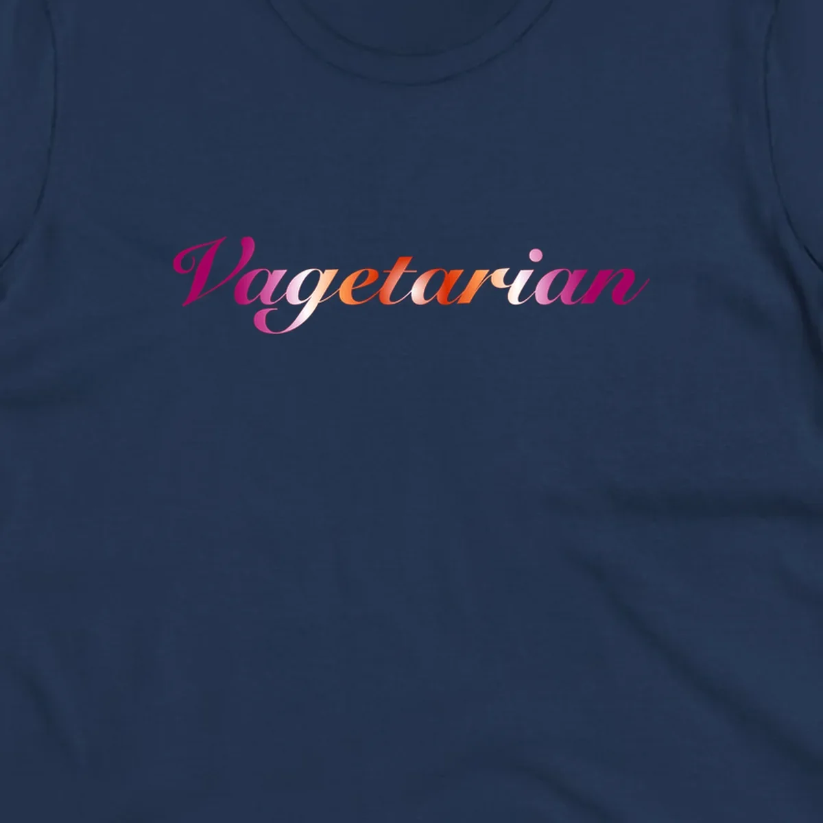 Colorful 'Vegetarian' text in flowing script with magenta, pink, and orange lettering on gray background