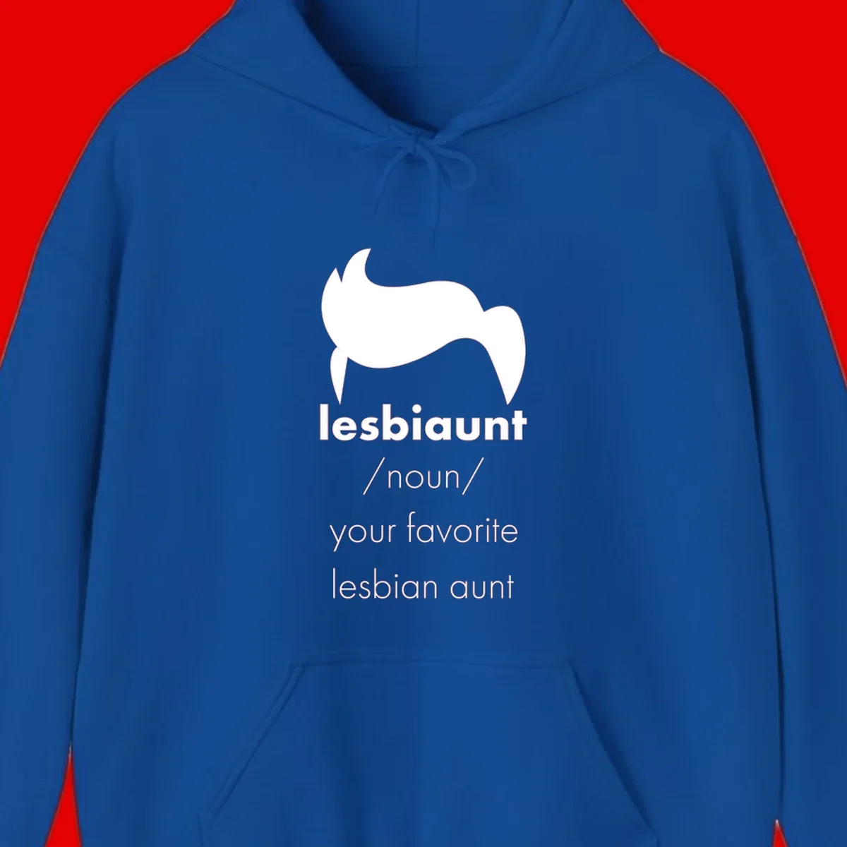 Lesbiaunt design featuring stylized hair silhouette with definition text celebrating lesbian aunts