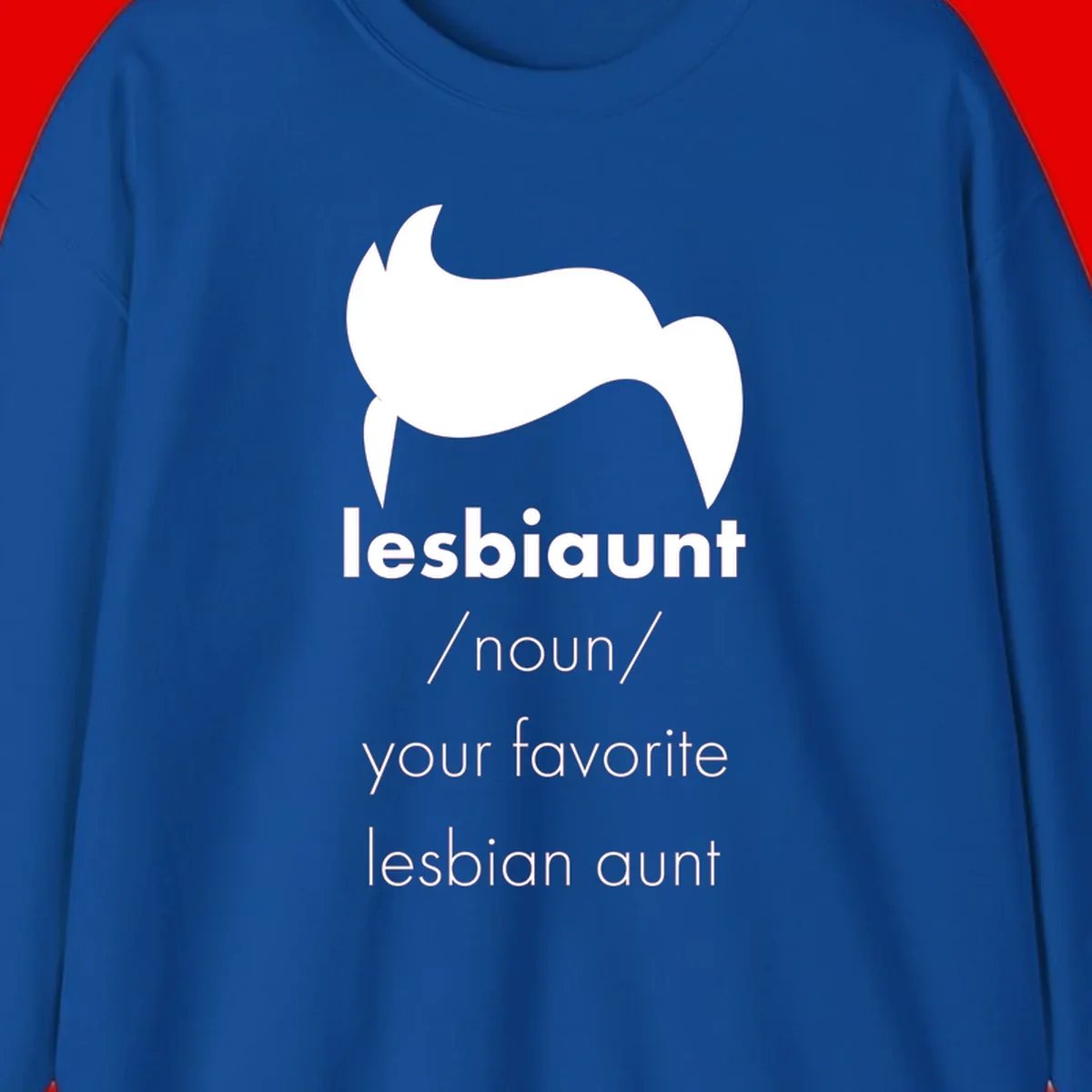 Lesbiaunt design featuring stylized hair silhouette with definition text celebrating lesbian aunts