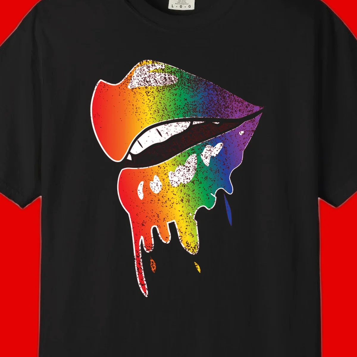 Rainbow-fish-pride-art illustration featuring a colorful fish head with open mouth in full spectrum gradient colors from red to purple with white details