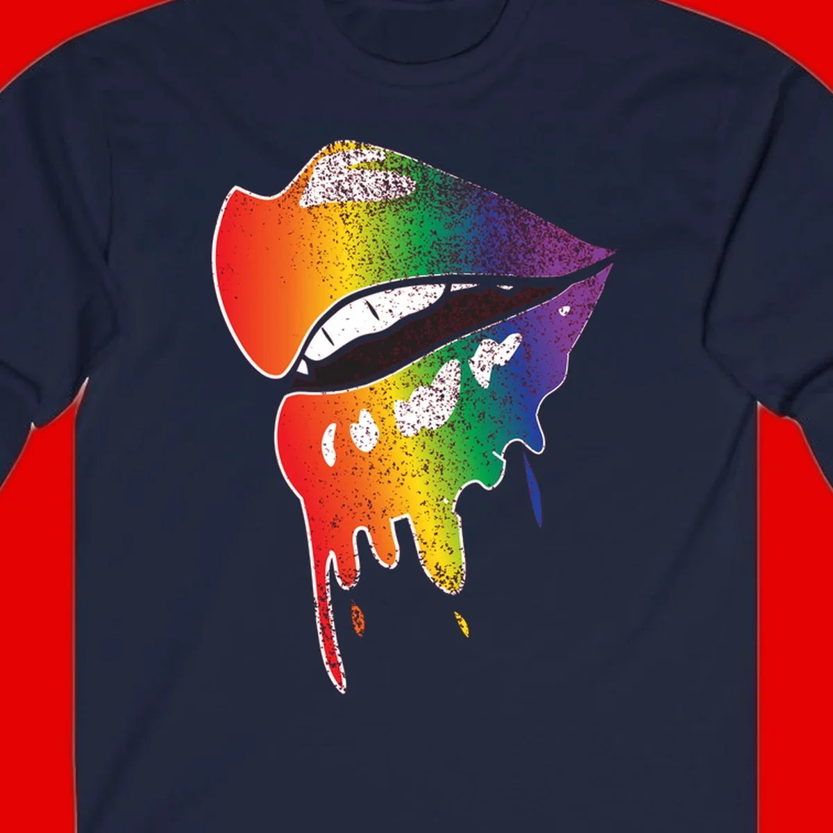 Rainbow-fish-pride-art illustration featuring a colorful fish head with open mouth in full spectrum gradient colors from red to purple with white details