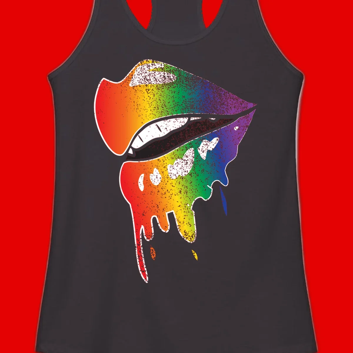Rainbow-fish-pride-art illustration featuring a colorful fish head with open mouth in full spectrum gradient colors from red to purple with white details