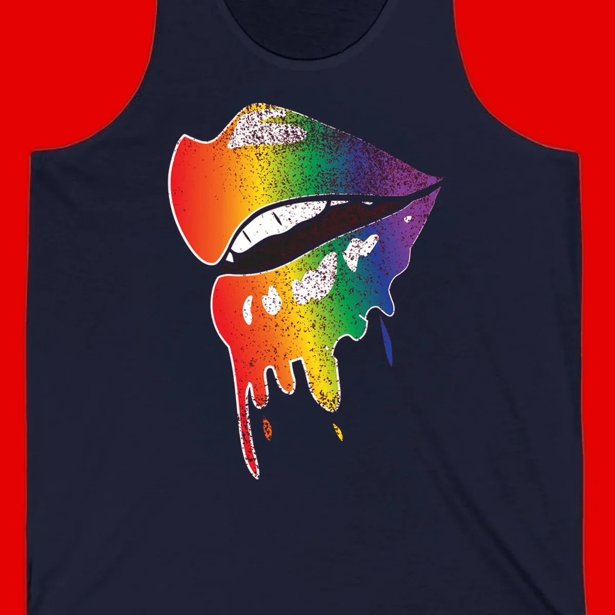 Rainbow-fish-pride-art illustration featuring a colorful fish head with open mouth in full spectrum gradient colors from red to purple with white details