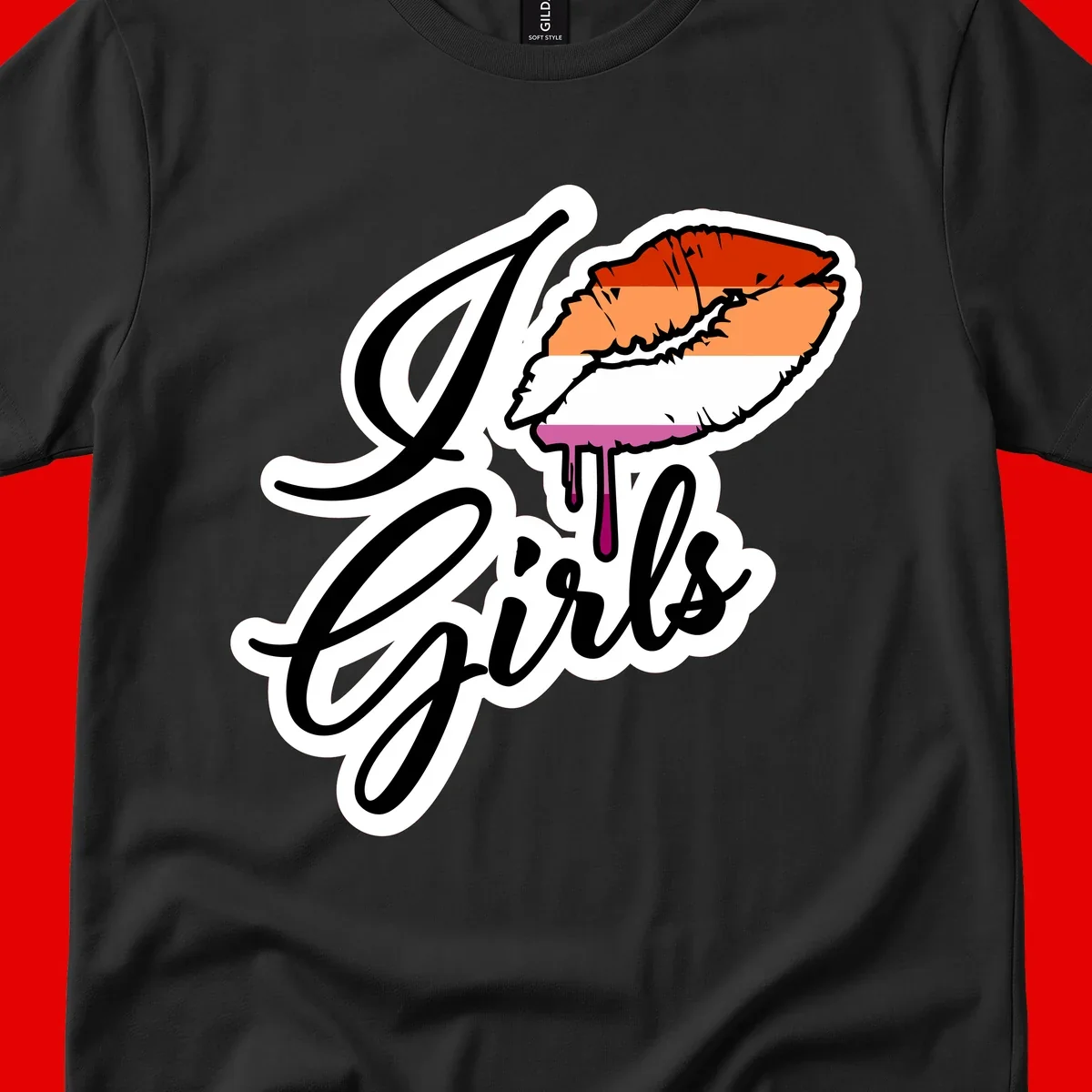 Illustrated girls trip lobster roll design with pride flag colors and flowing script lettering