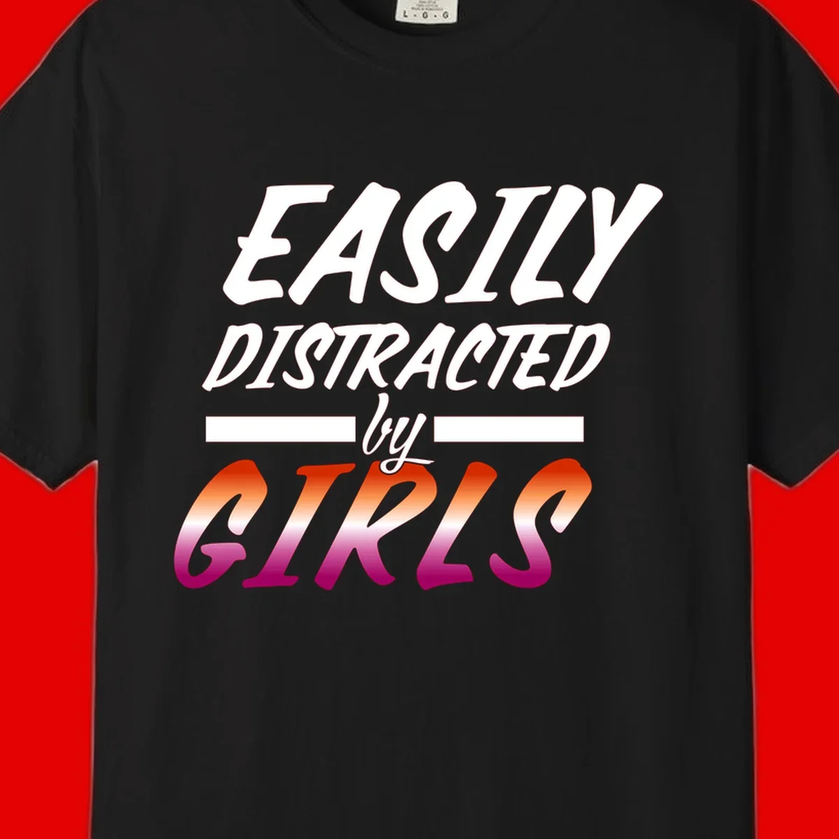 White and gradient red-to-pink text design reading 'Easily Distracted by GIKS' on gray background