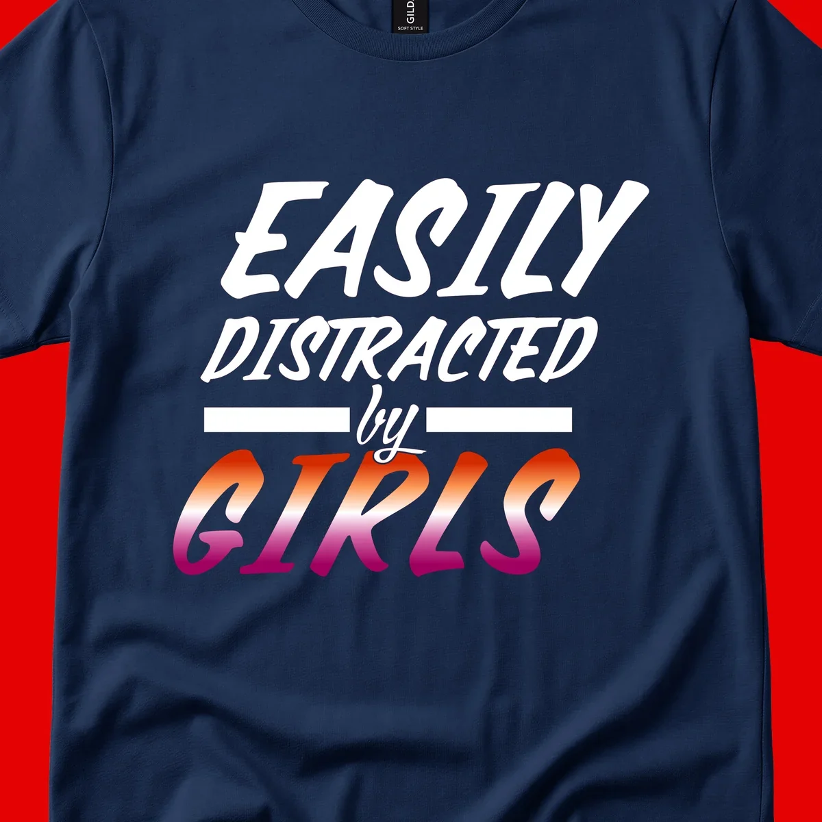 White and gradient red-to-pink text design reading 'Easily Distracted by GIKS' on gray background