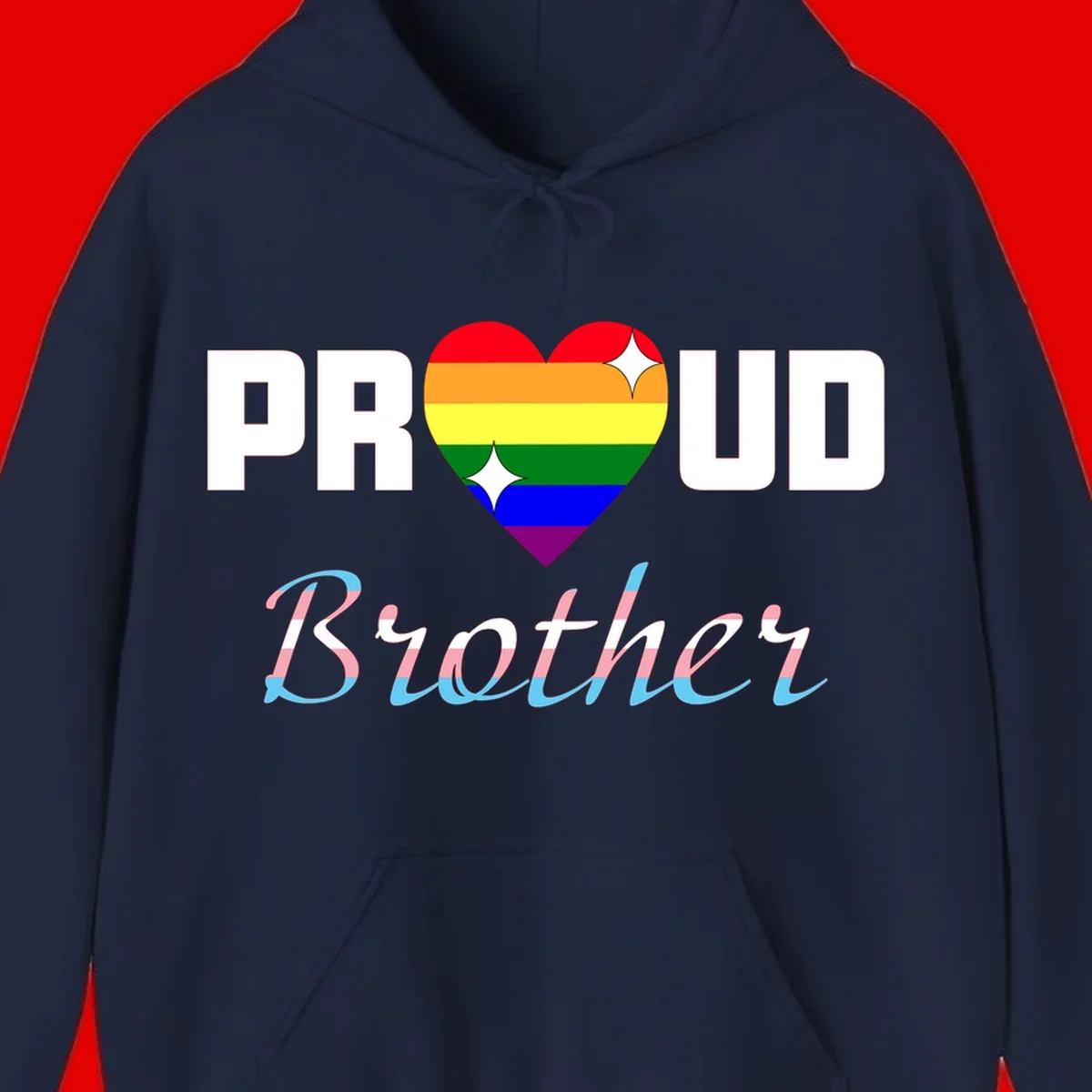 Proud Brother Pride design with rainbow-striped heart and colorful text celebrating LGBTQ+ pride and family support
