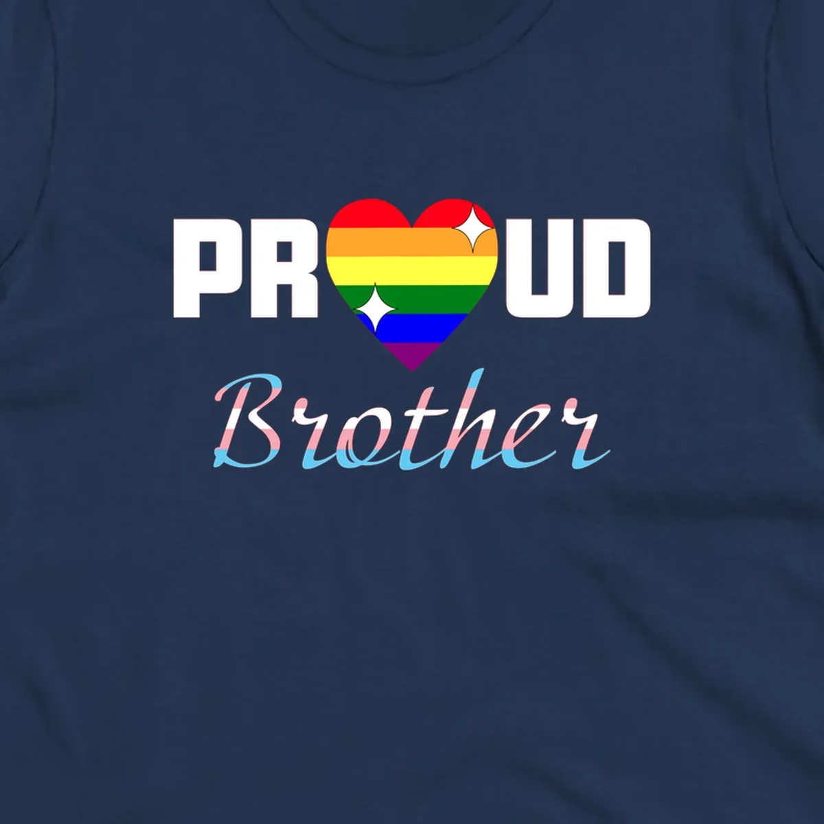 Proud Brother Pride design with rainbow-striped heart and colorful text celebrating LGBTQ+ pride and family support