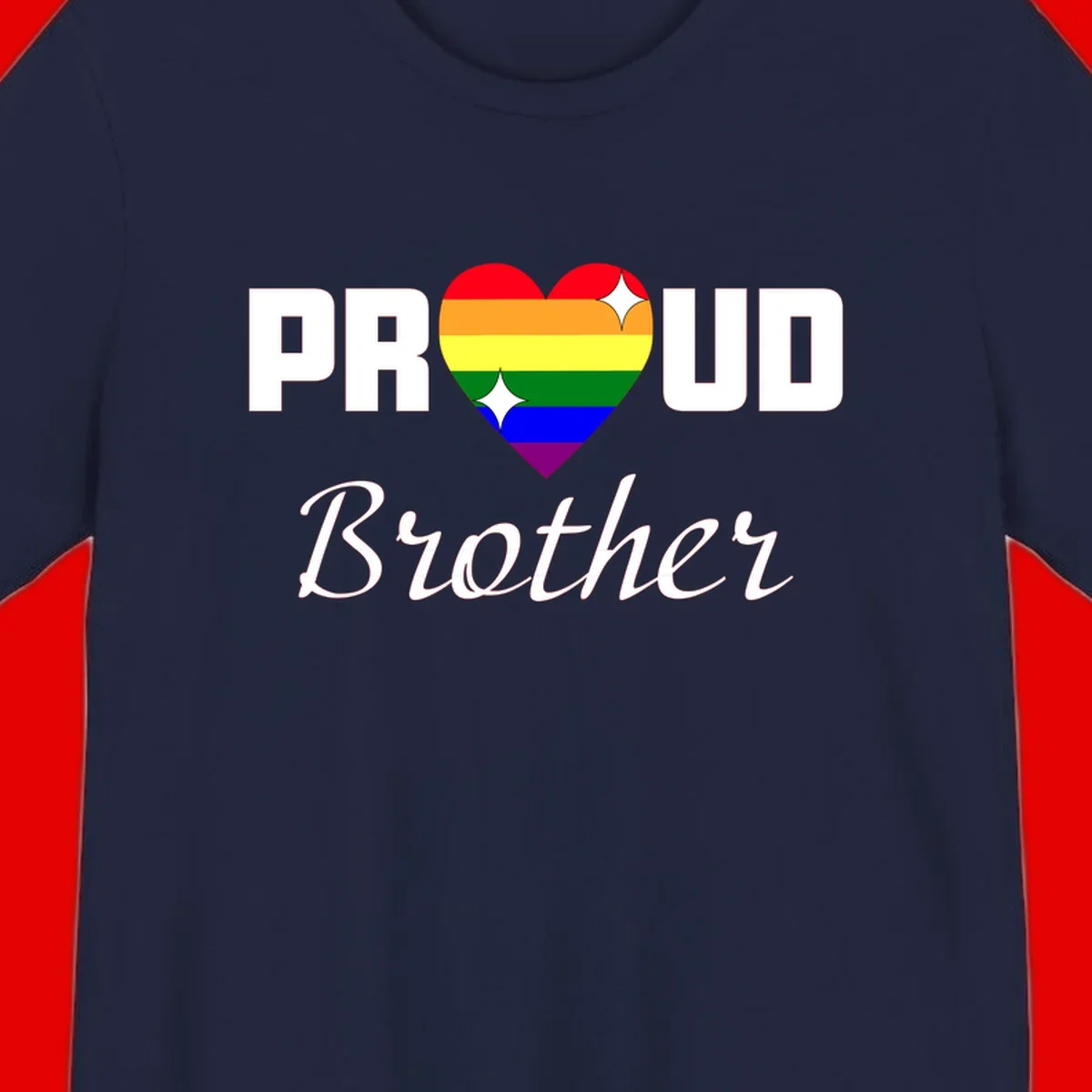 Proud Brother pride design with rainbow heart and white sparkles on gray background