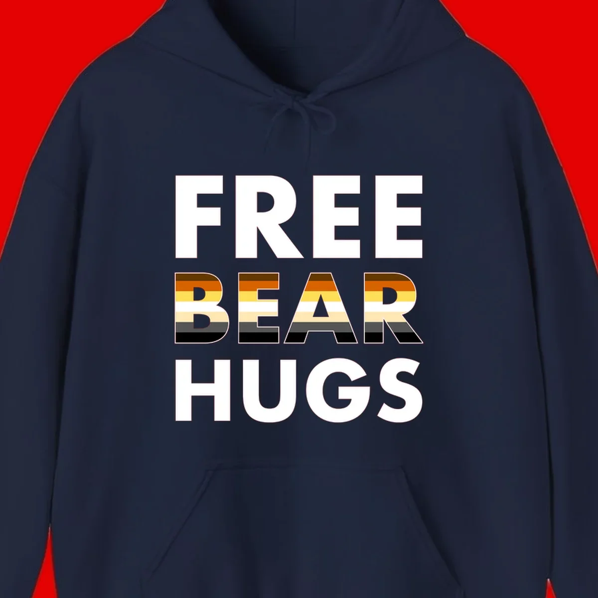 Free Bear Hugs design with bear flag stripes in brown, orange, yellow, tan and black colors featuring pride triangle symbol