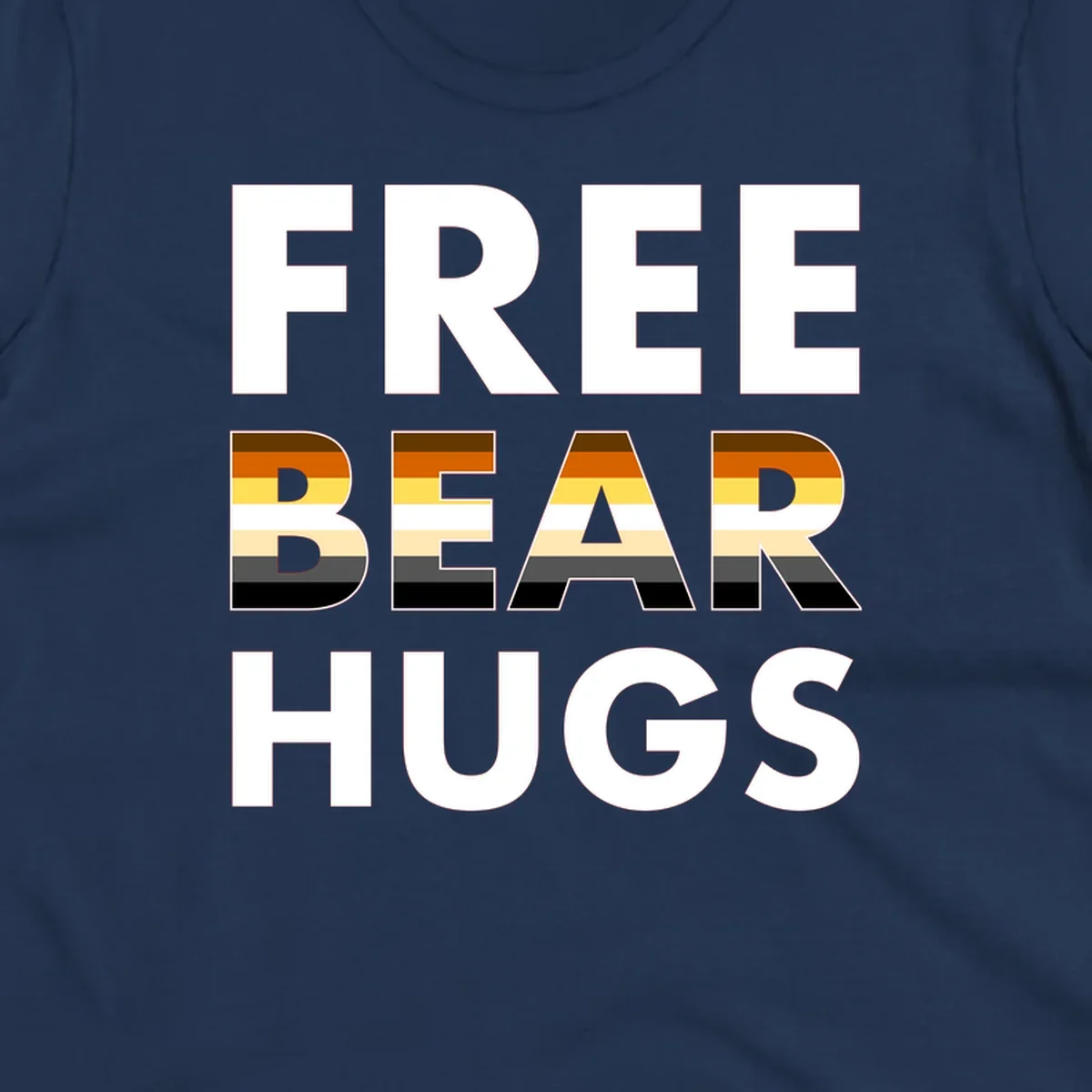 Free Bear Hugs design with bear flag stripes in brown, orange, yellow, tan and black colors featuring pride triangle symbol