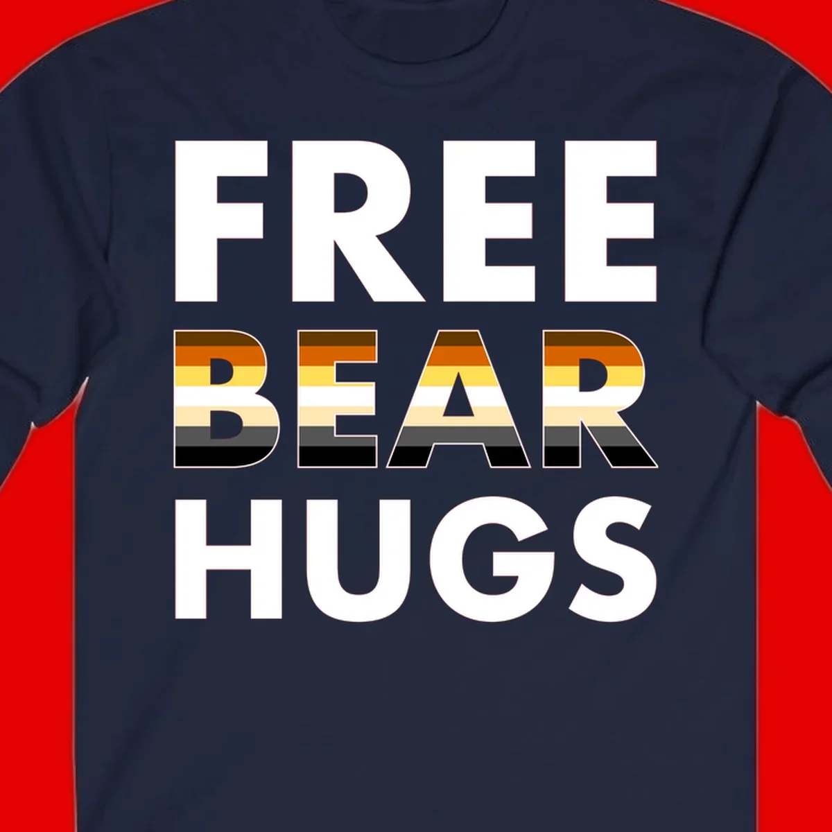 Free Bear Hugs design with bear flag stripes in brown, orange, yellow, tan and black colors featuring pride triangle symbol