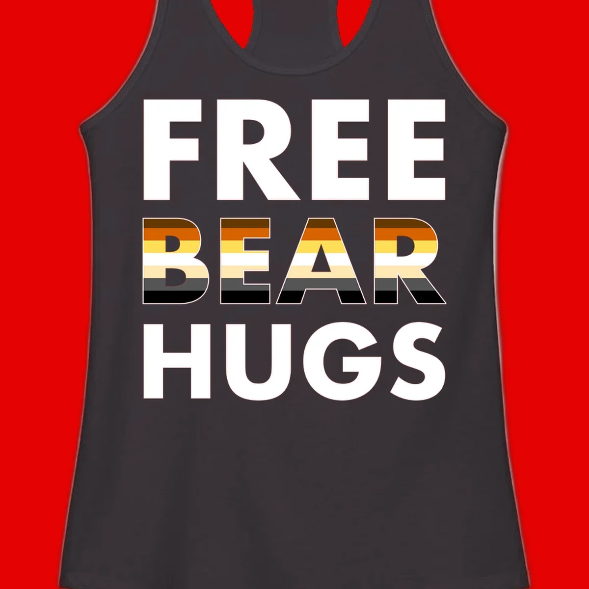 Free Bear Hugs design with bear flag stripes in brown, orange, yellow, tan and black colors featuring pride triangle symbol