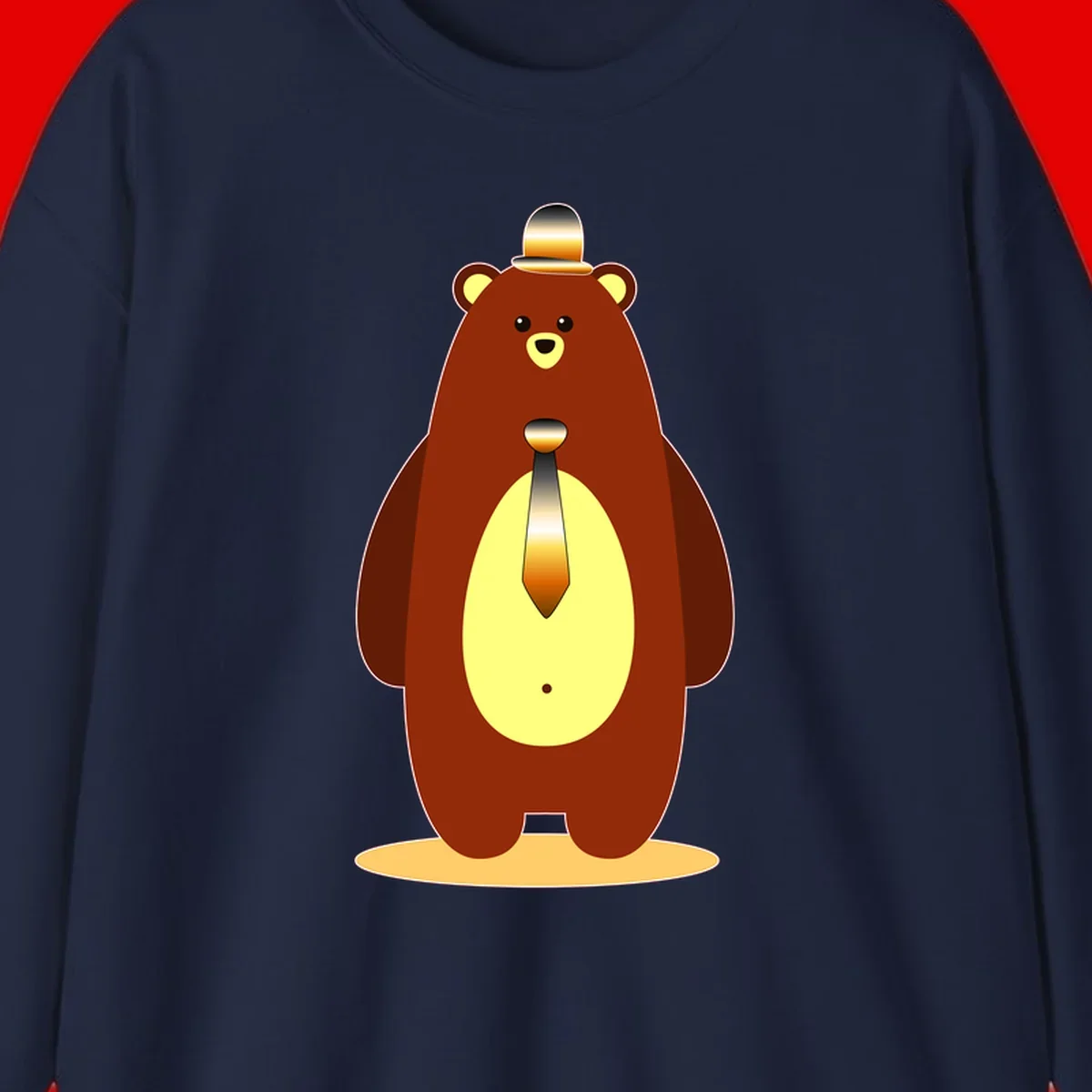 Illustration of a dapper-bear-formal in brown with golden top hat and matching tie, featuring a friendly expression and cream belly patch