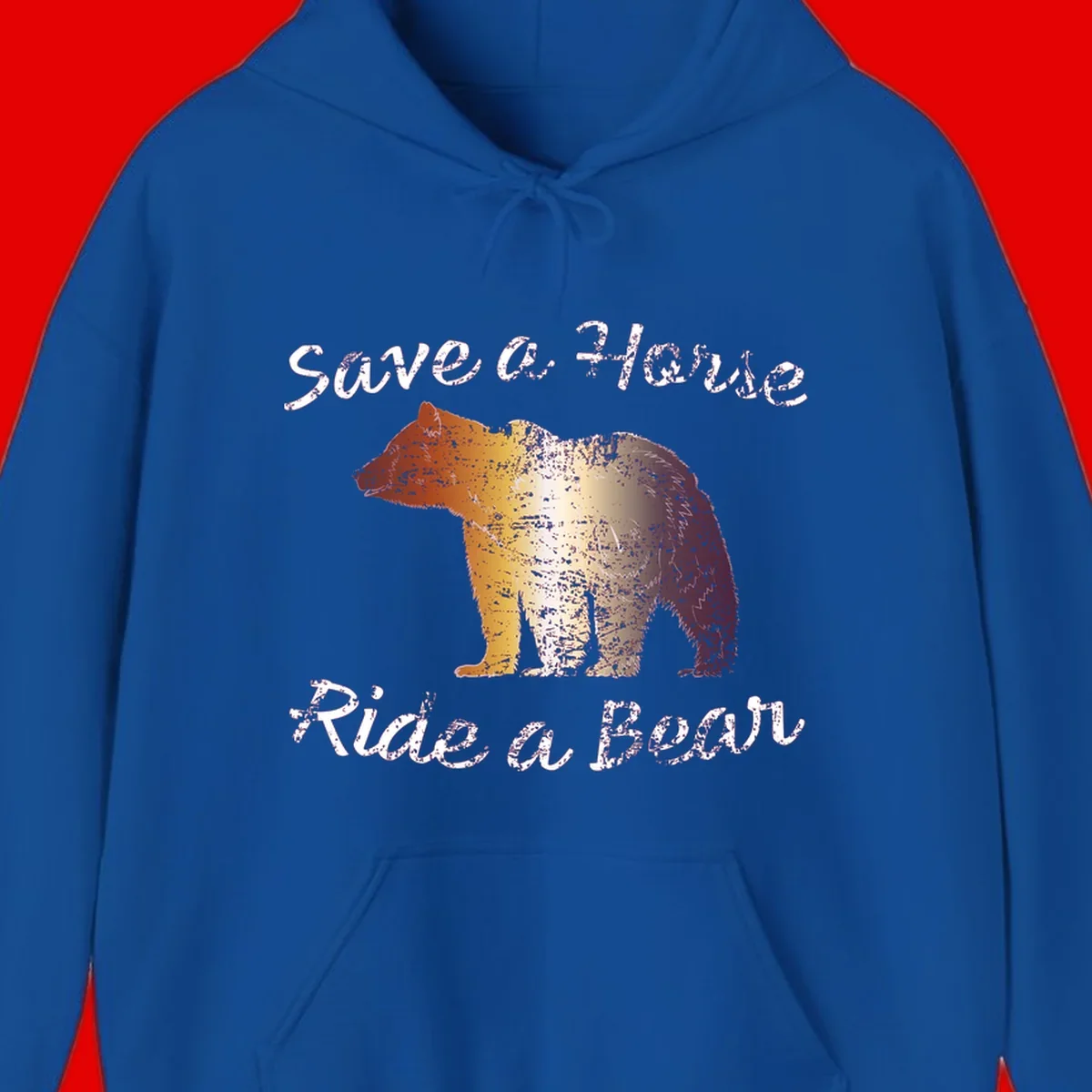 Distressed grunge bear illustration in orange and yellow with 'Save a Bear' text for wildlife conservation awareness
