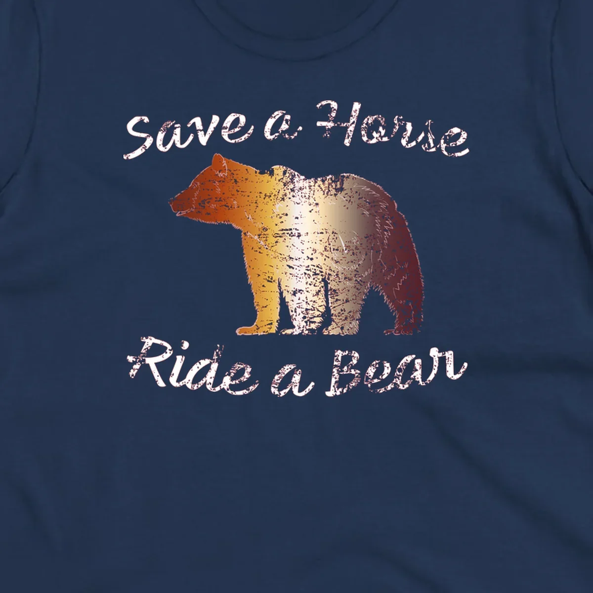 Distressed grunge bear illustration in orange and yellow with 'Save a Bear' text for wildlife conservation awareness