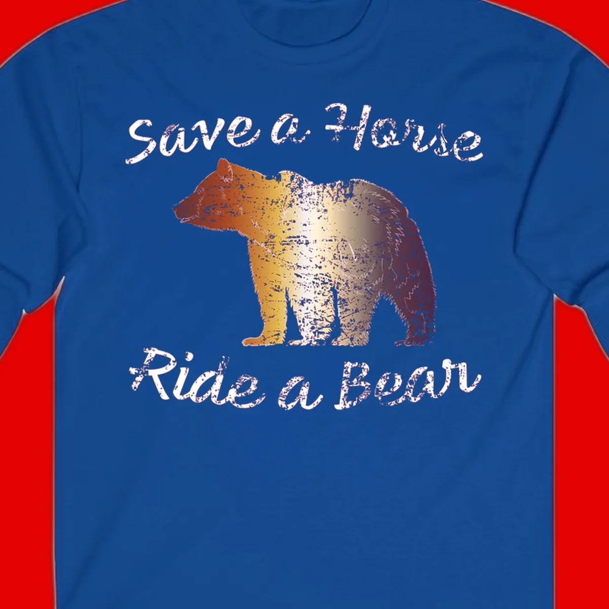 Distressed grunge bear illustration in orange and yellow with 'Save a Bear' text for wildlife conservation awareness