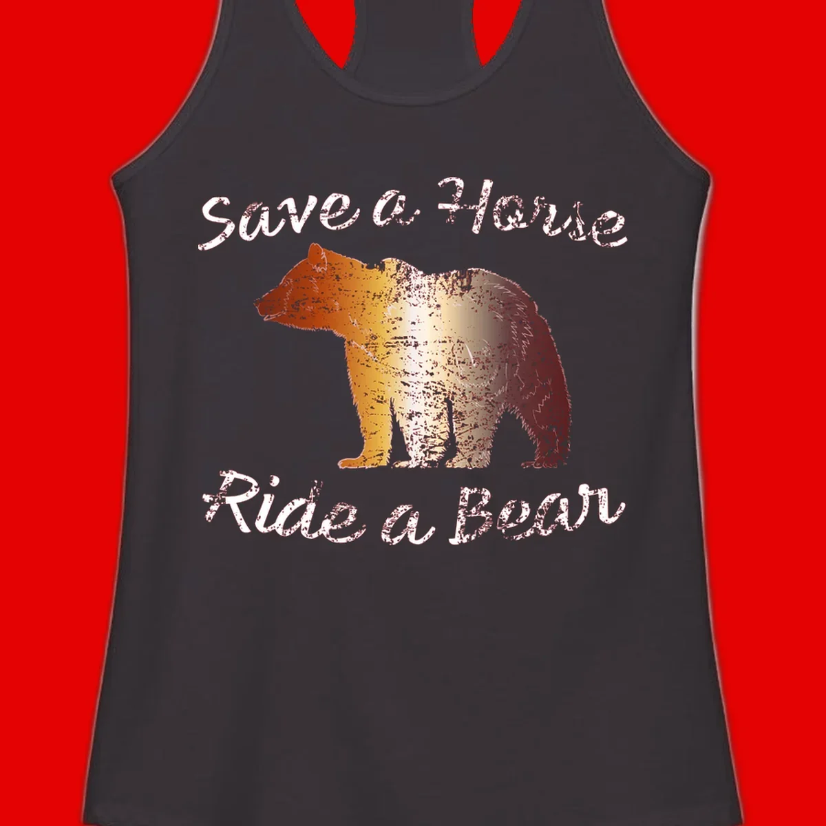 Distressed grunge bear illustration in orange and yellow with 'Save a Bear' text for wildlife conservation awareness