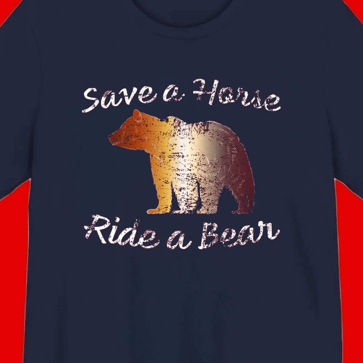 Distressed grunge bear illustration in orange and yellow with 'Save a Bear' text for wildlife conservation awareness