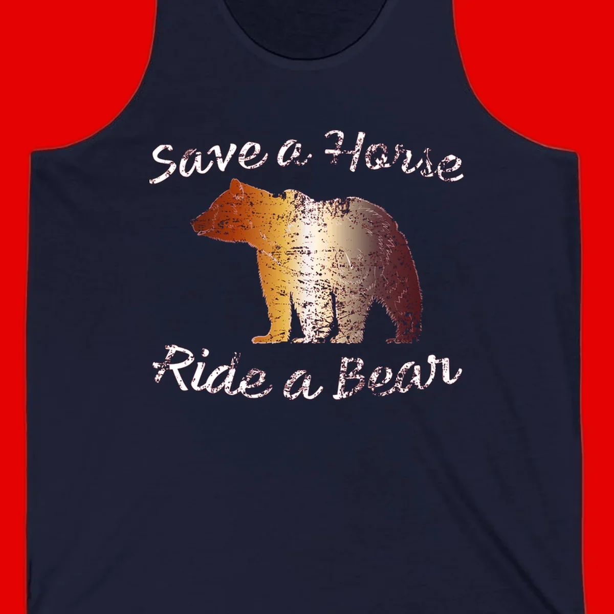 Distressed grunge bear illustration in orange and yellow with 'Save a Bear' text for wildlife conservation awareness