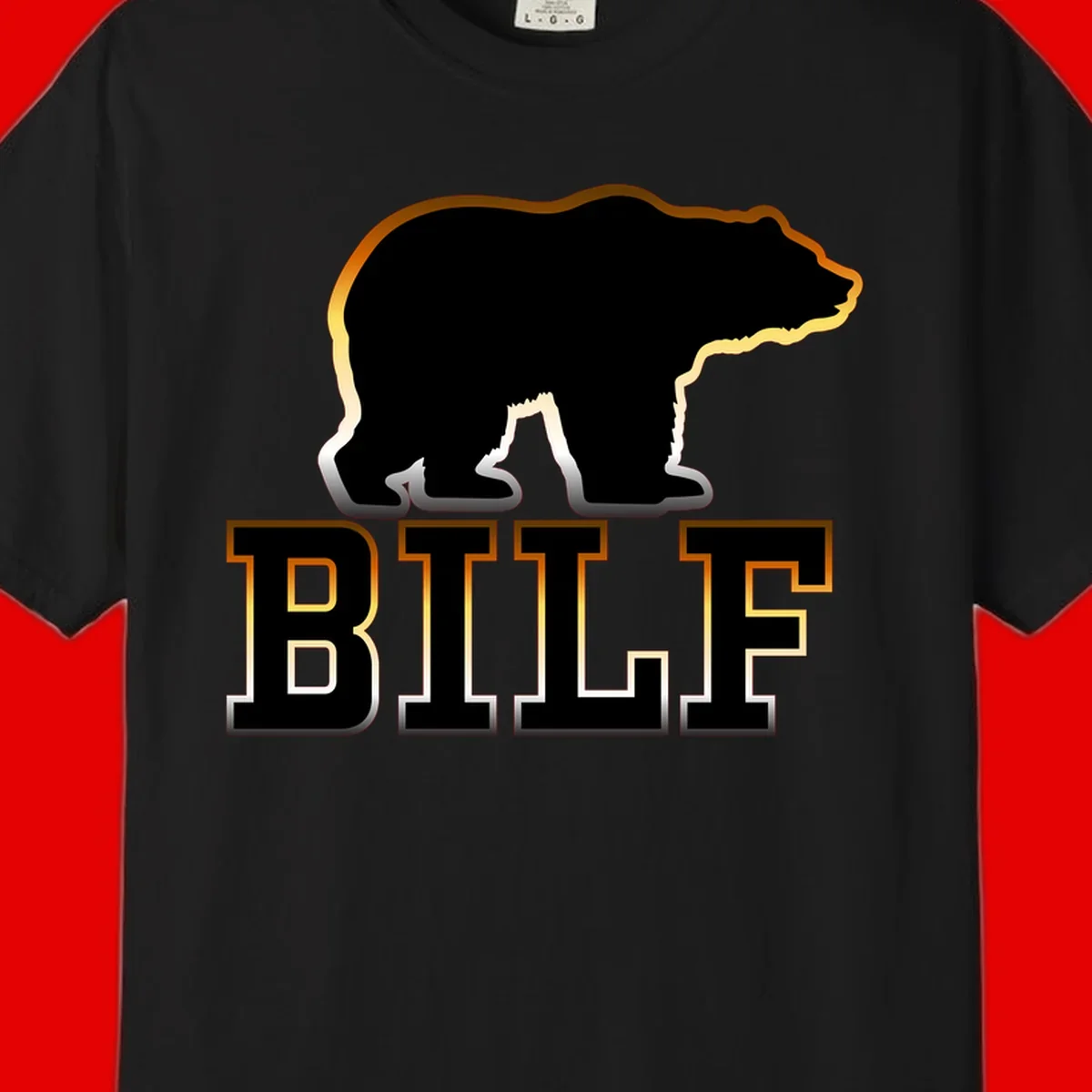 Black bear silhouette with golden outline above the word BITE in bold lettering on gray background