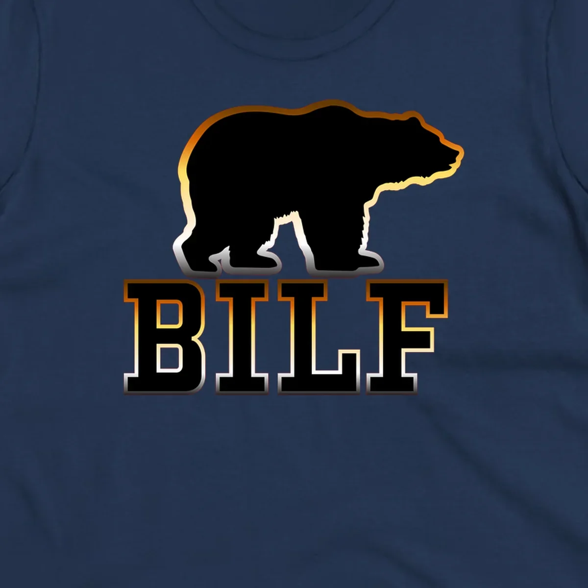Black bear silhouette with golden outline above the word BITE in bold lettering on gray background
