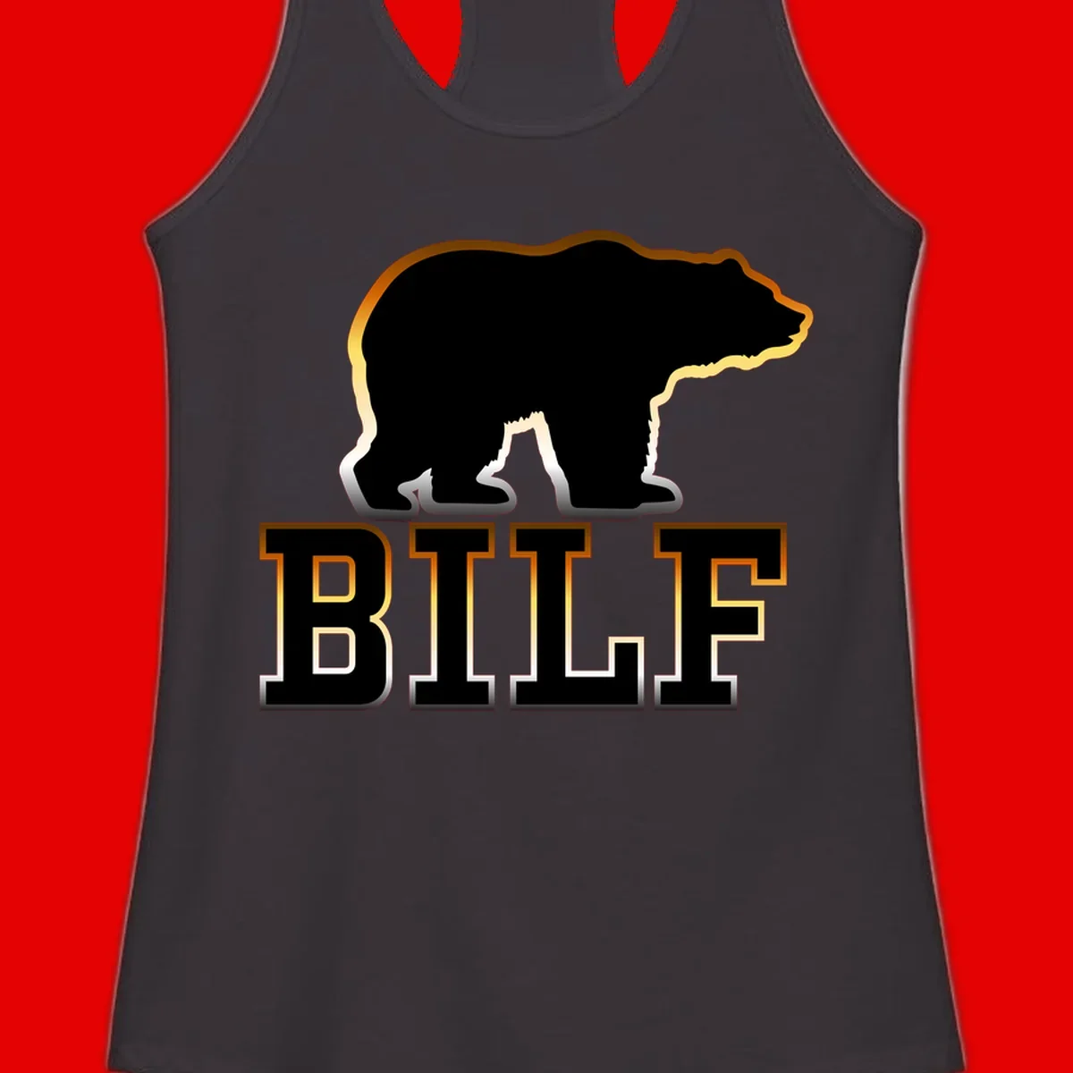 Black bear silhouette with golden outline above the word BITE in bold lettering on gray background