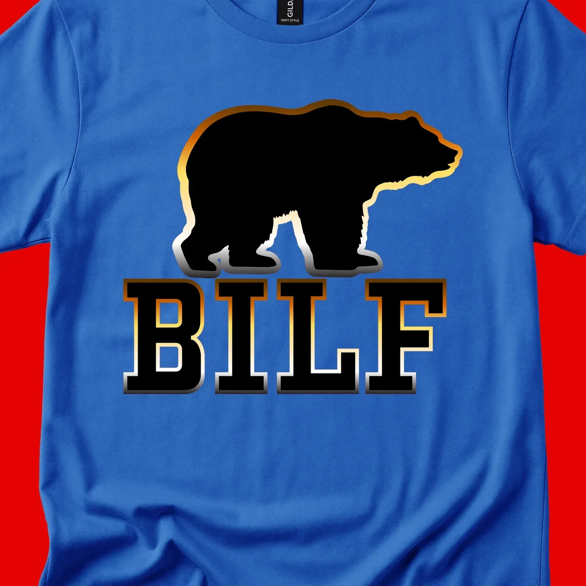 Black bear silhouette with golden outline above the word BITE in bold lettering on gray background