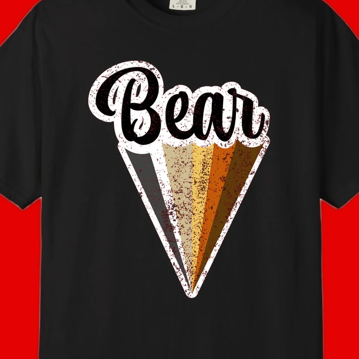 Retro vintage ice cream cone with Neapolitan flavors and 'Brood' text in distressed style