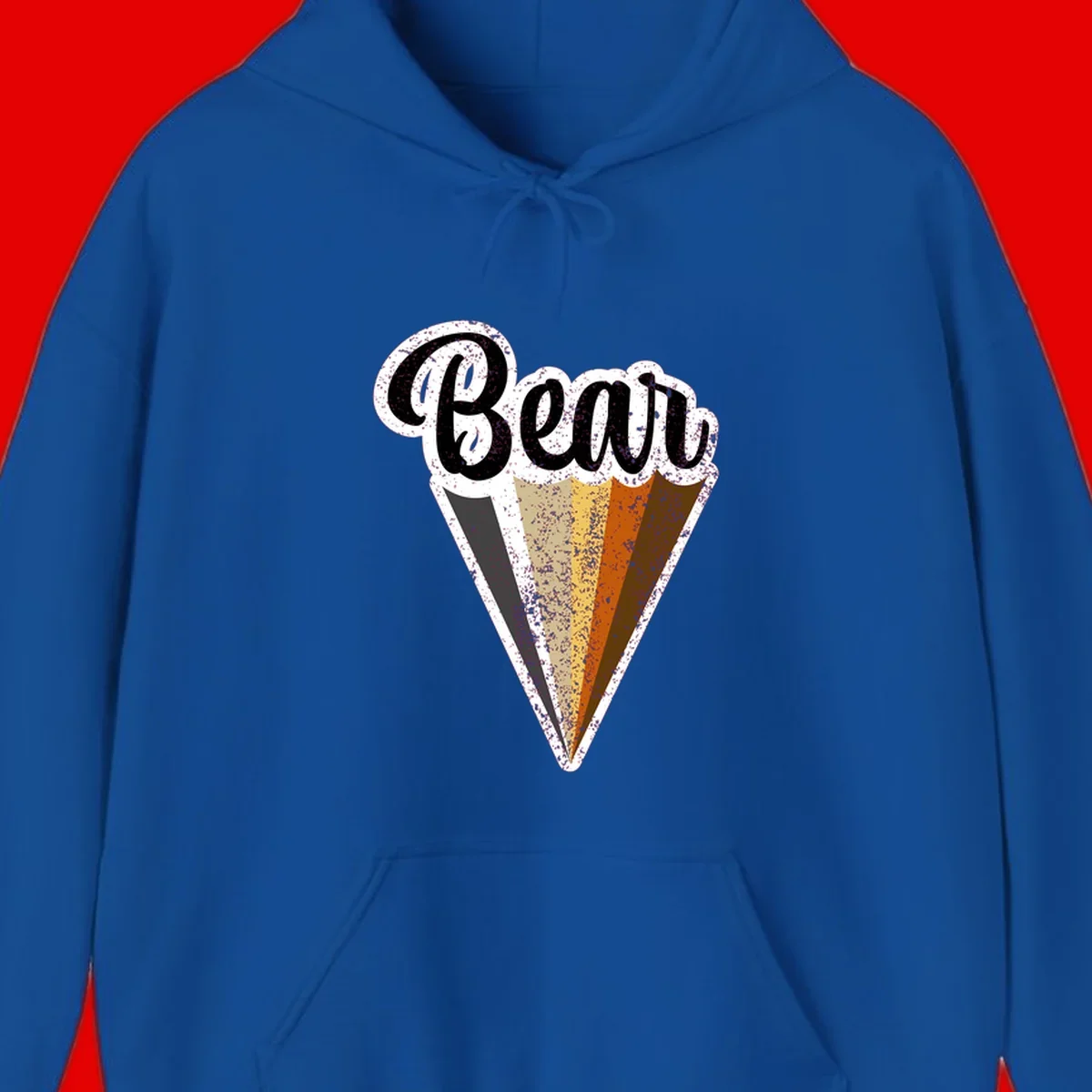 Retro vintage ice cream cone with Neapolitan flavors and 'Brood' text in distressed style