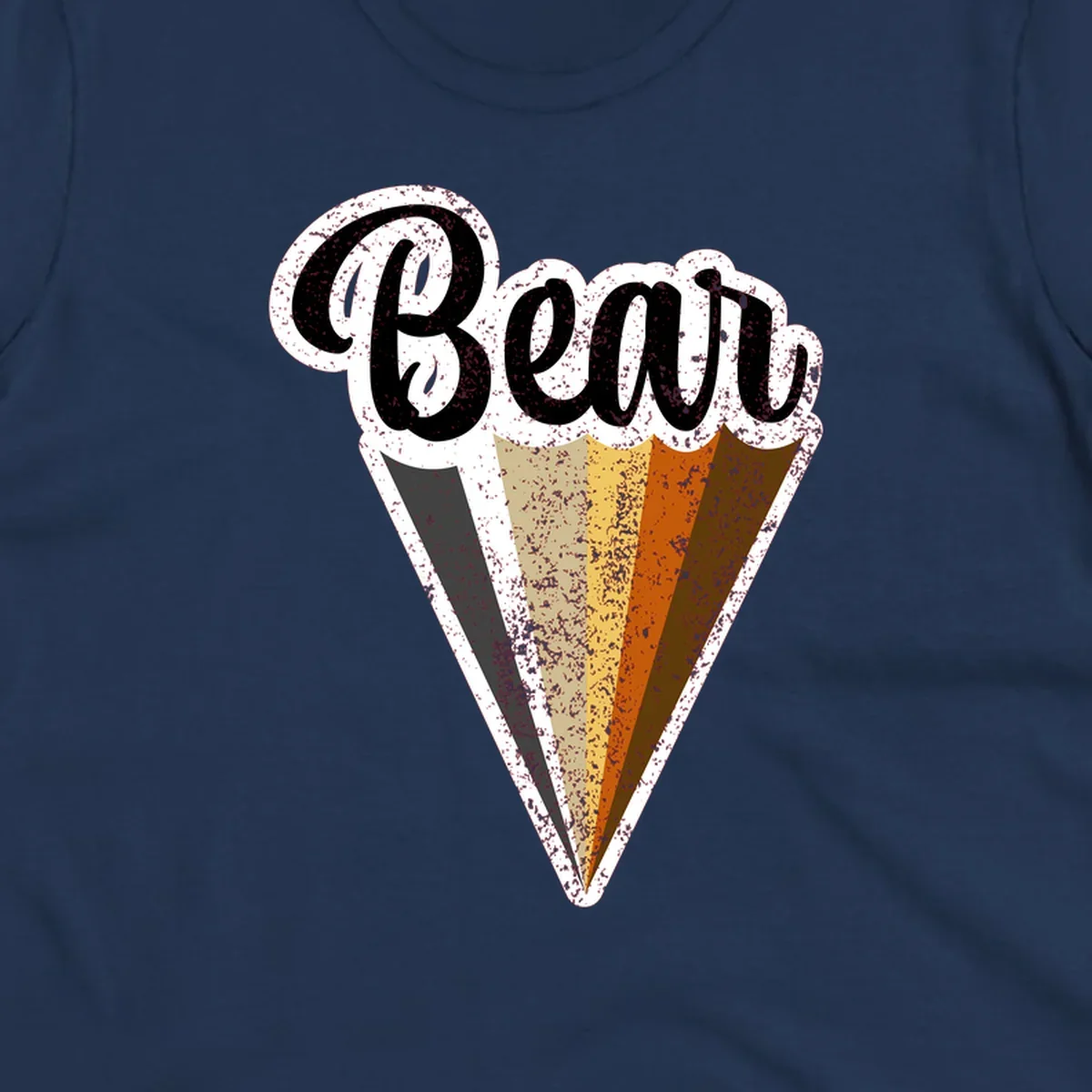 Retro vintage ice cream cone with Neapolitan flavors and 'Brood' text in distressed style