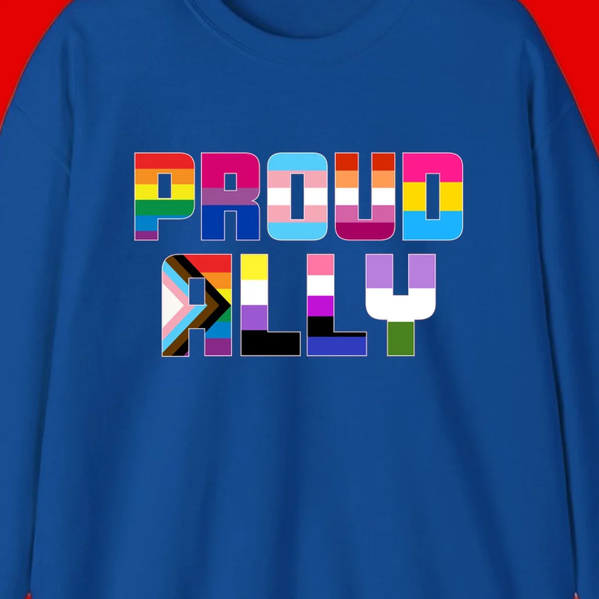 Colorful alphabet letters constructed from pride flags including rainbow, trans, and intersex designs on gray background