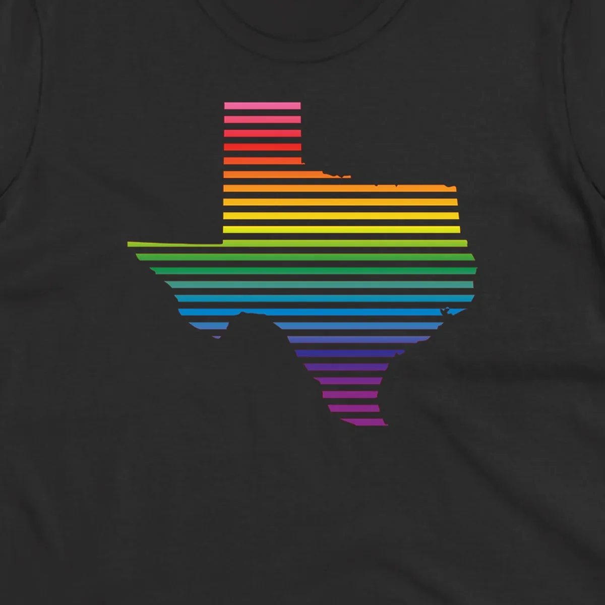 Rainbow pride spectrum design with cascading horizontal bars transitioning through all pride flag colors from pink to purple